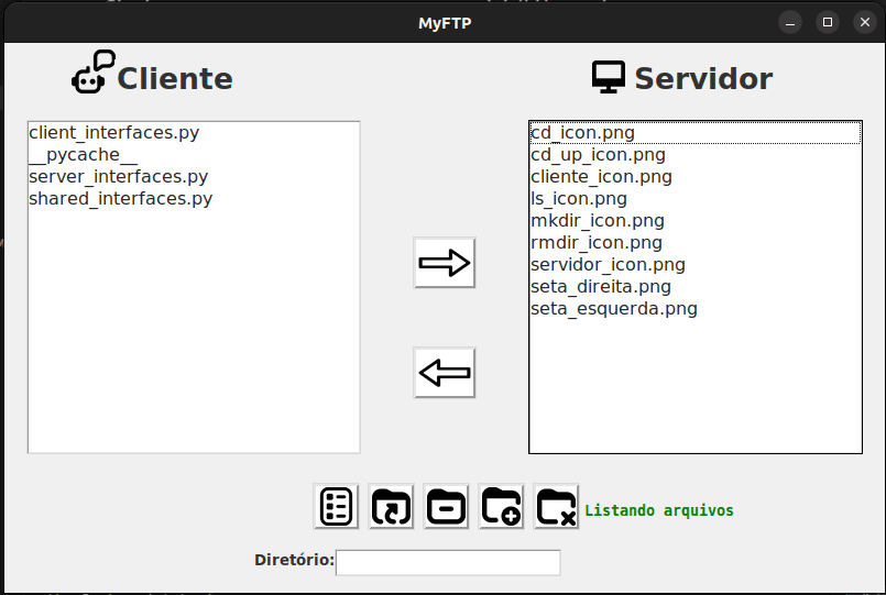 Tkinter interface for a communication app using FTP protocol, connecting a client to a server on the same network.